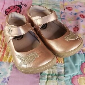 Livie & Luca Rose Gold Leather Pio Pio with Gold Glitter Bird Size 9